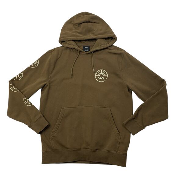 RVCA Sweatshirt Mens S Small Moss Green Progress Pullover Hoodie Fleece Lined - Picture 1 of 12